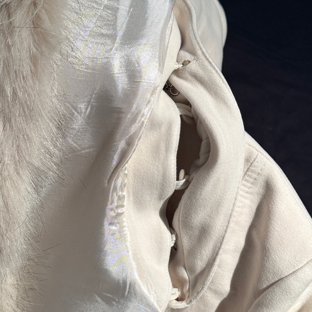 Karen Millen sz4 preowned no smoke home Cream Jacket w removable Faux Fur Collar - Picture 9 of 16